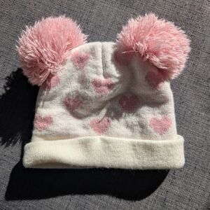✨5/$15✨Capelli of New York White and Pink Heart Kids Beanie